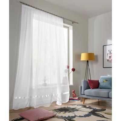 Gardine OTTO HOME "Eby, 1 Stück, Kräuselband, transparent, Satin" Gr. 3, weiß, B:300cm H:145cm, Satin, Polyester, Gardinen, Gardine, Vorhang, Fertiggardine, Store, transparent, mit aufgenähtem Satinband