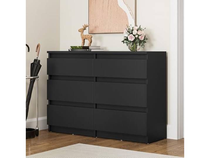 YITAHOME Kommode Schlafzimmer, Schlafzimmermöbel, Kommode aus Holz, 6 Schubladen mit Laufschienen, Schlafzimmeraufbewahrung, moderner Schlafzimmerschrank, Nachttisch, 100 x 30 x 70 cm (Schwarz)
