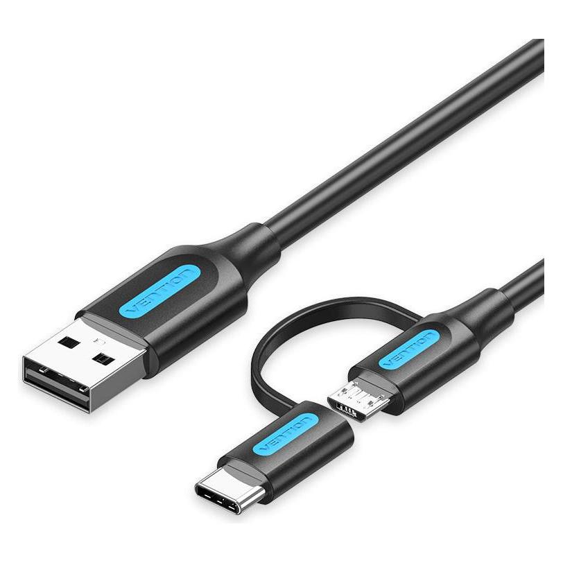 Vention 2in1 USB cable USB 2.0 to USB-C/Micro-B USB CQDBF 1m (black) (1 m, USB 2.0) (CQDBF)