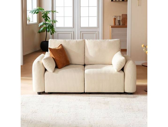 JINOVIA Canapé modulable 2 places loveseat en velours côtelé – Beige