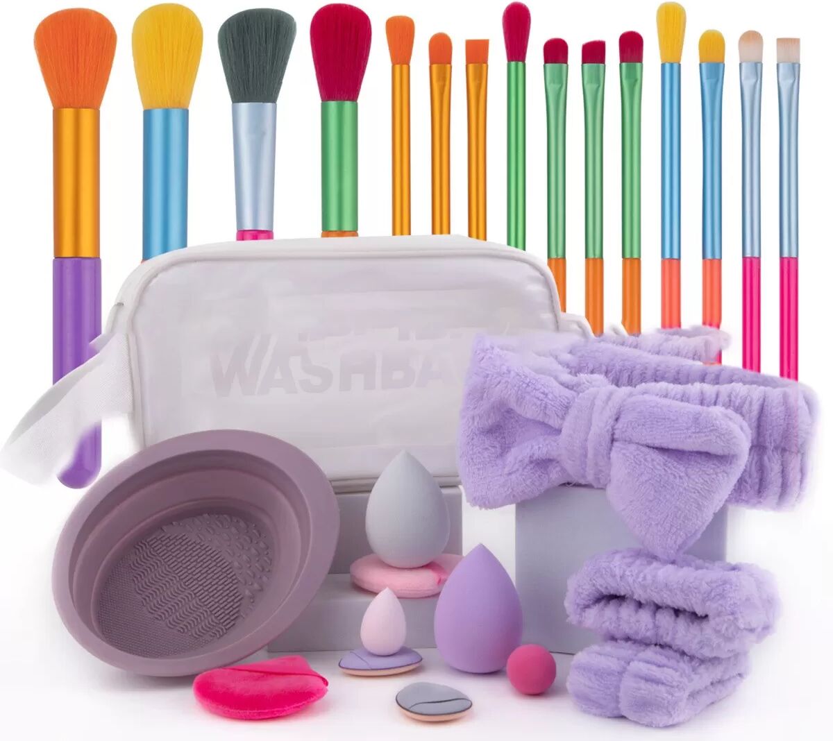 INF Ensemble de 15 pinceaux de maquillage aquarelle avec éponges, bandeau et plus - Poils doux en fibre