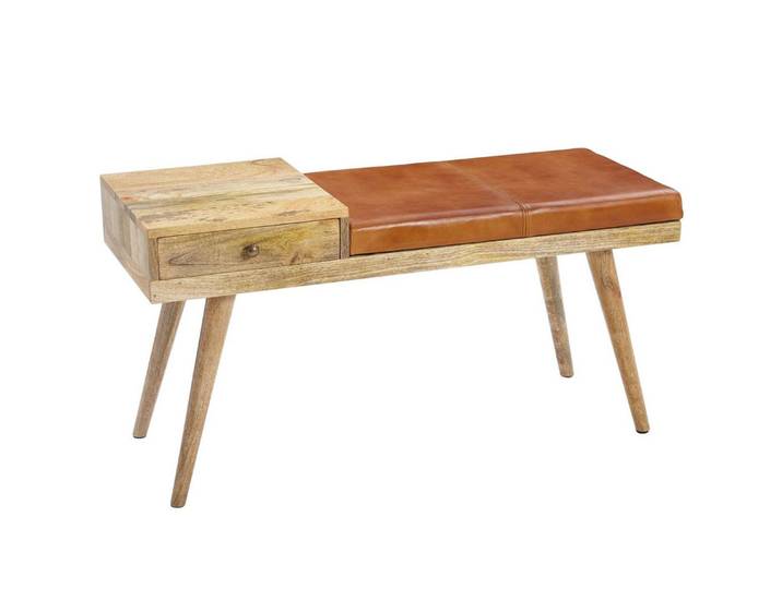 freiraum Sitzbank WL5.322, in Braun, Leder / Massivholz - 100x52x38cm (BxHxT)