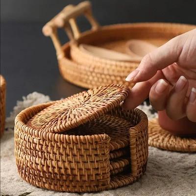 Uplift Treasures Rattan Weave Drink Coasters Set For Tea And Tableware suit 6pcs (3.5 In)