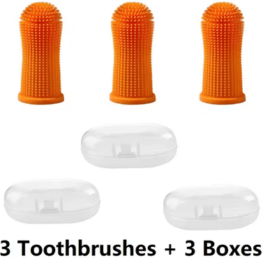 Inspire Picks 3PCS Pet Finger Toothbrush Set Soft Dental Cleaning Brush For Dogs & Cats 3pcs orange