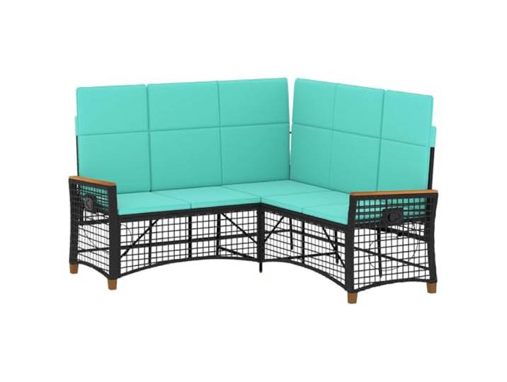 Makastle Garten Liegesofa Set Schwarz Türkis Polyrattan 5-Sitzer