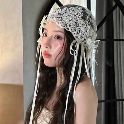 Fashion Sheath French Retro Bridal Lace Headband With Bow Ribbon Vintage Wedding Hair Accessory French Retro Bridal Lace Headband With Bow Ribbon Vintage Wedding Hair Accessory