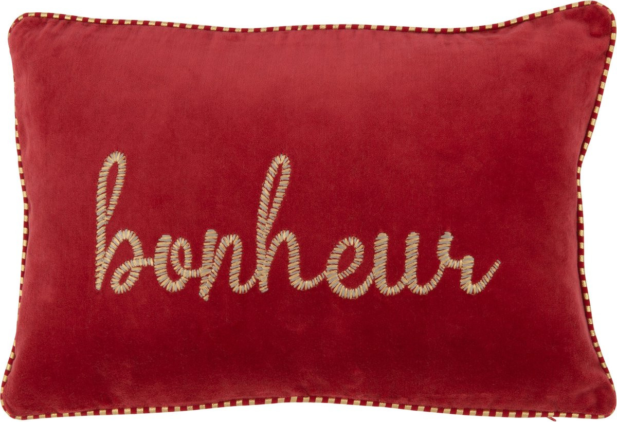 J-Line kussen Bonheur textiel rood/goud