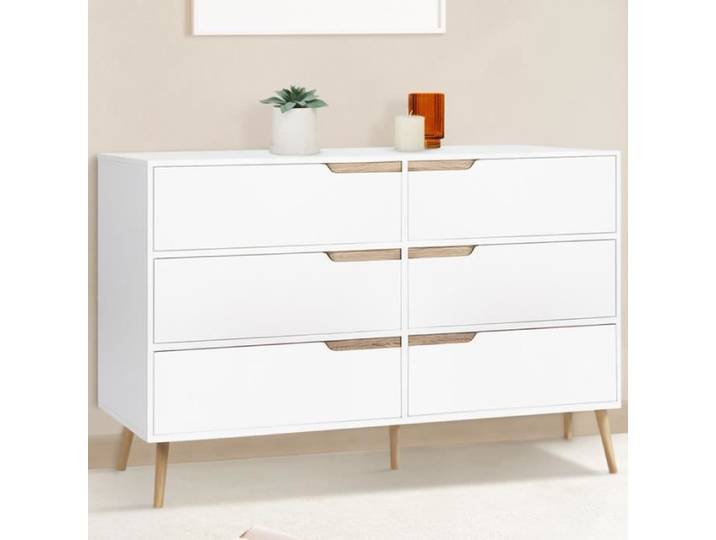 IDMARKET Commode 6 tiroirs HELSINKI 115 cm scandinave blanc