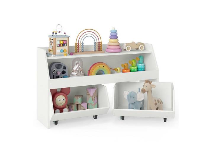 COSTWAY Kinderregal Spielzeugregal mit 2 Schubladen & Rollen, Kinderregal