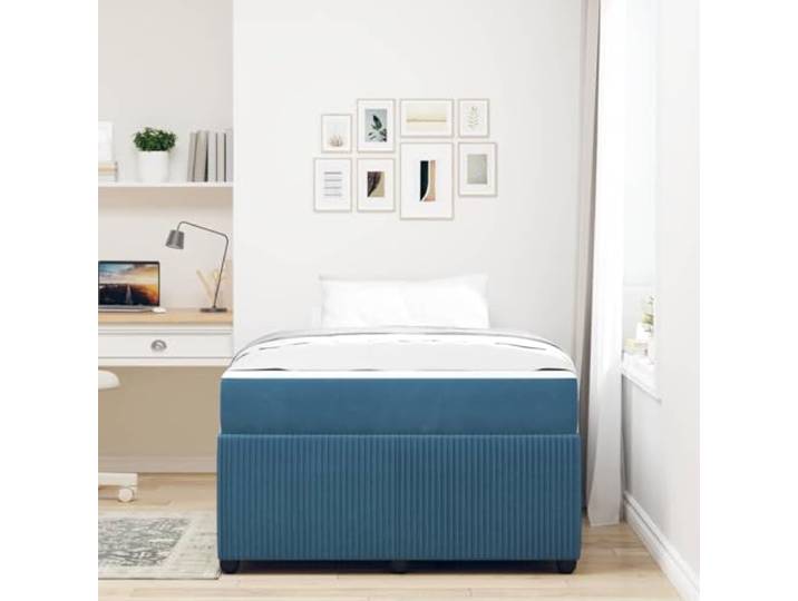 KTHLBRH Bett mit Matratze Blau 120 x 200 cm Stoff Konstruktion aus Holz, feste Latten, Taschenfederkernmatratze, langlebige Unterstützung