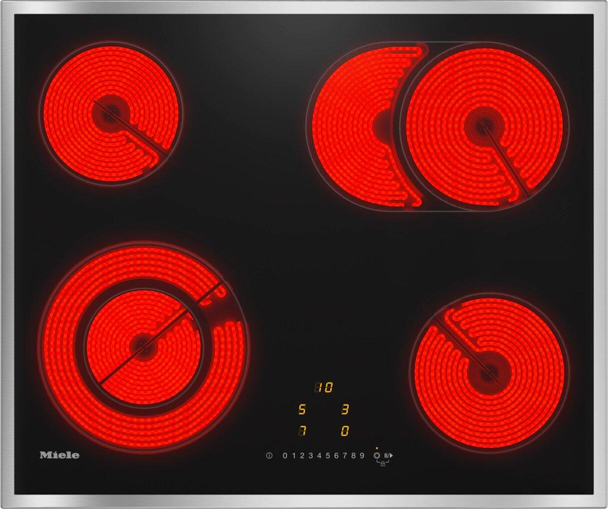 Miele KM 6521 FR Elektro-Kochfeld, Glaskeramik, 61,4 cm Breite, Edelstahlrahmen, 4 Kochstellen, Warmhaltefläche