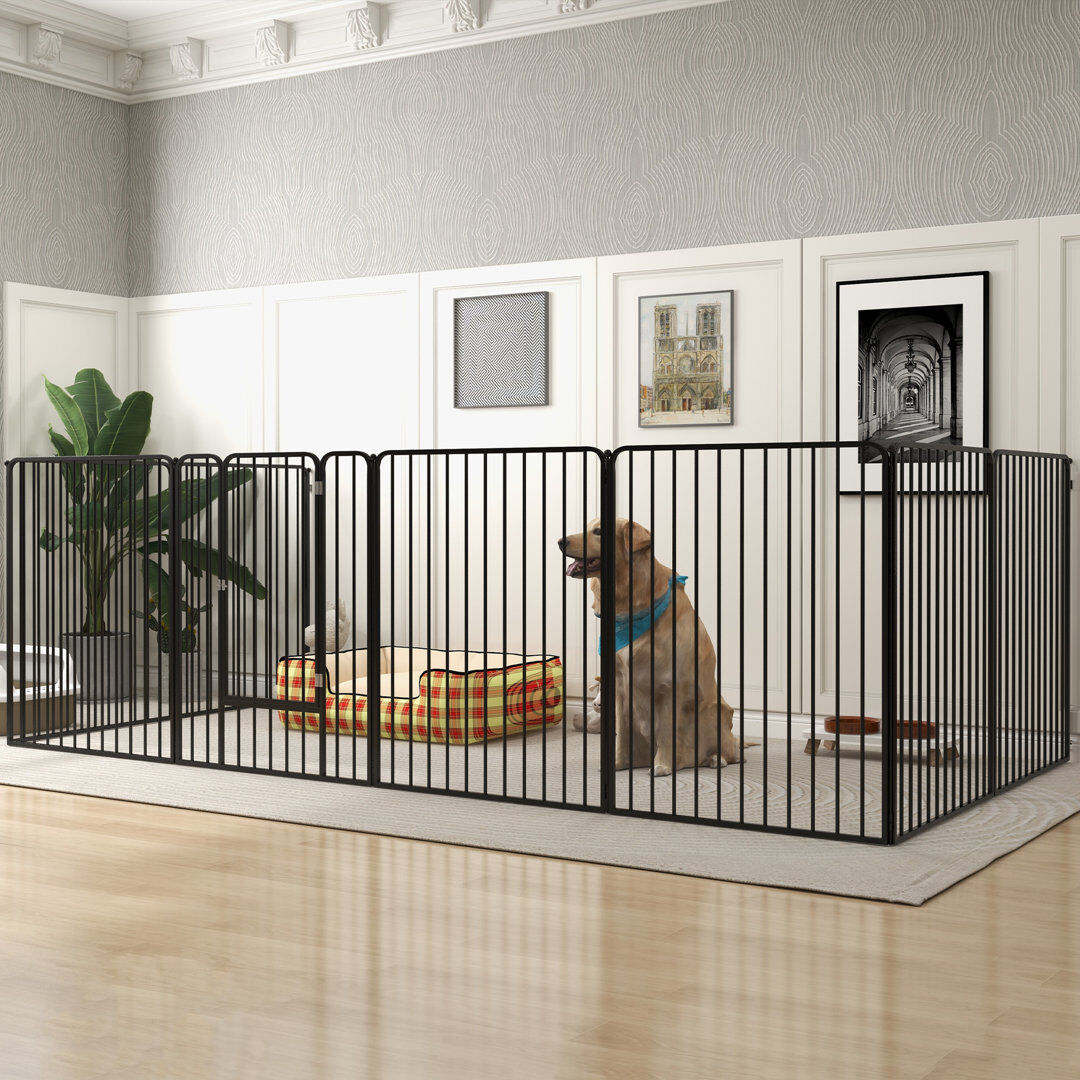 PawHut 8 Panels Heavy-Duty Dog Playpen for Dogs Black 100cm H x 164cm W x 164cm D