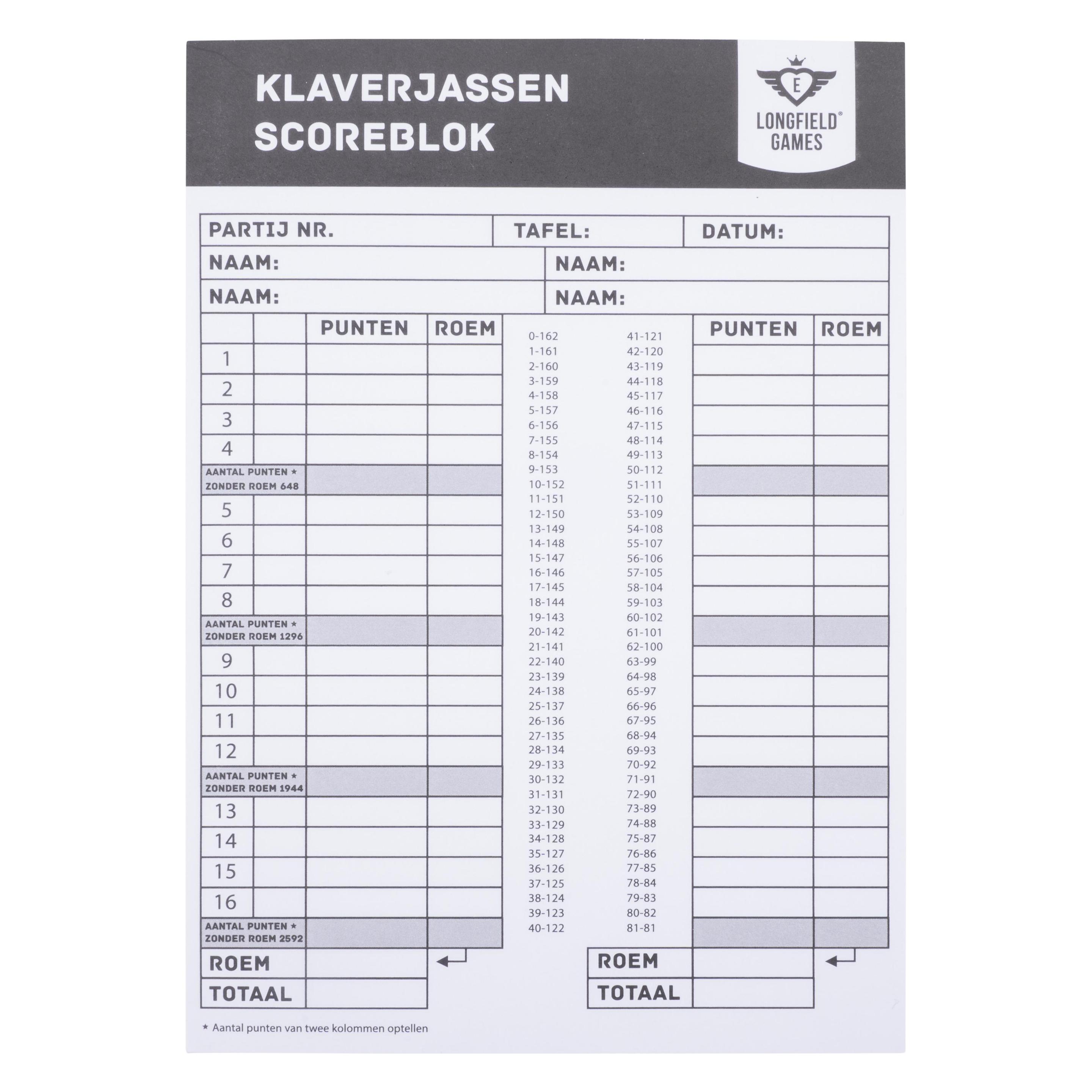 Longfield Klaverjas-Wertungsblock (50 Blätter) (390600)