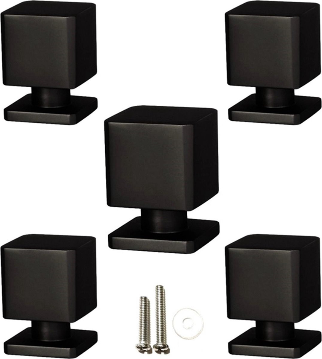 MSQDESIGN Kastknop zwart vierkant van metaal - 5 stuks