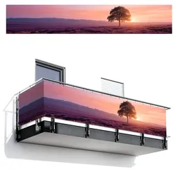 BALKON-SICHTSCHUTZ Baum - Heidekraut - Sonnenaufgang Groß 500x85 cm