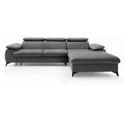 ECKSOFA FIORE Grau Velours-Stoff mit Schlaffunktion