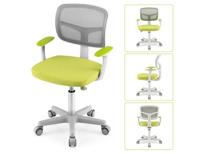 Chaise de Bureau Enfant Roulante - DREAMADE - Siège Pivotant en Maille - Chaise à Roulettes Ergonomique - Hauteur Réglable - Vert