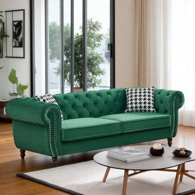 Velvet Chesterfield Sofa with Roll Arms and Nailhead Trim