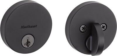 Kwikset Uptown Deadbolt Lock, Matte Black Round Exterior Keyed Front Entry Door