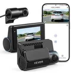 VEVOR 4K Dashcam Auto Vorne und Hinten, 1080p Dual-Autokamera mit Integriertem GPS & G-Sensor, WLAN App-Steuerung 3 Zoll Bildschirm 123° + 125° Weitwinkel Loop-Aufnahme Parkmodus Schwarz