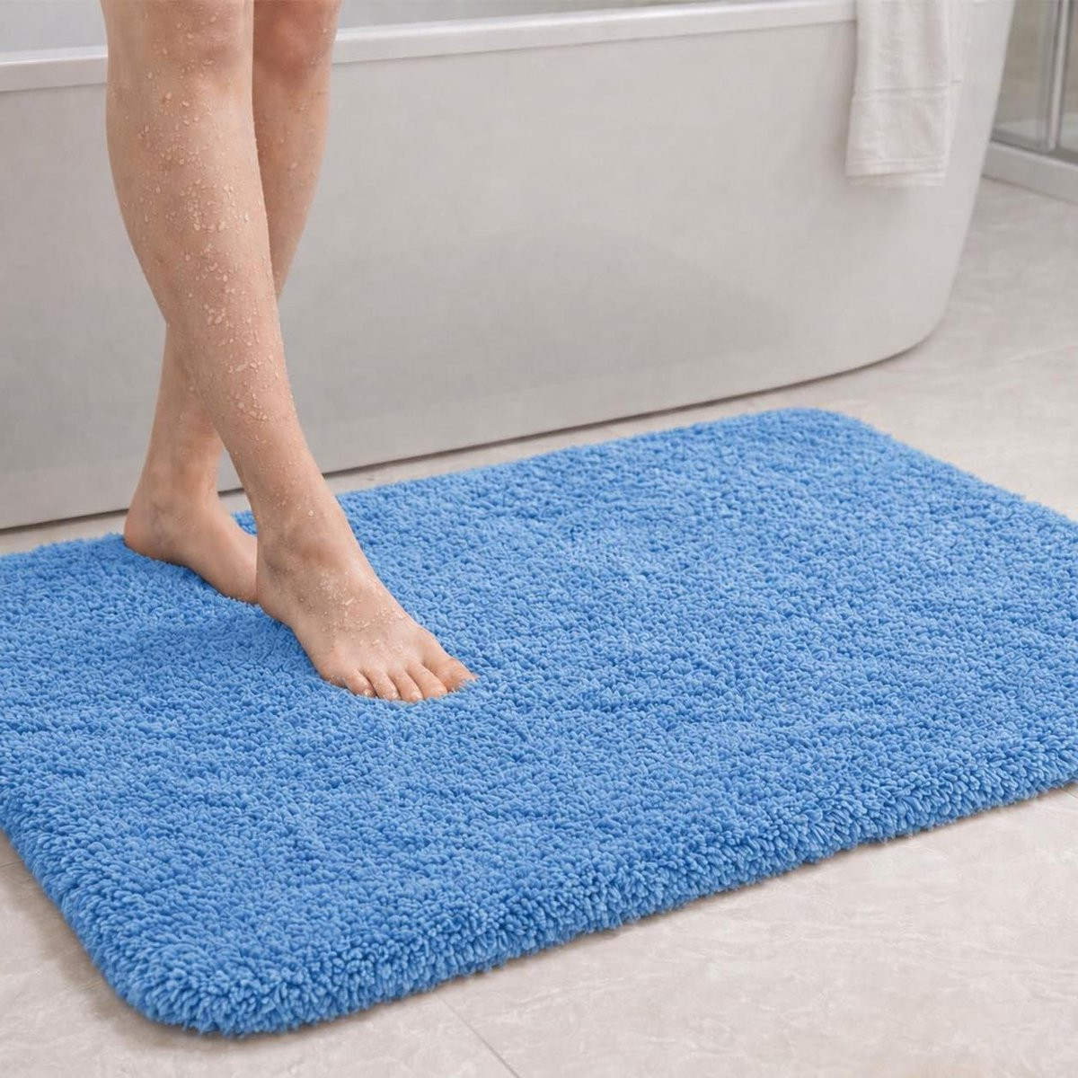 Antislip Badmat Blauw - Super Absorberend Microvezel Badkamertapijt - 90 x 60 cm