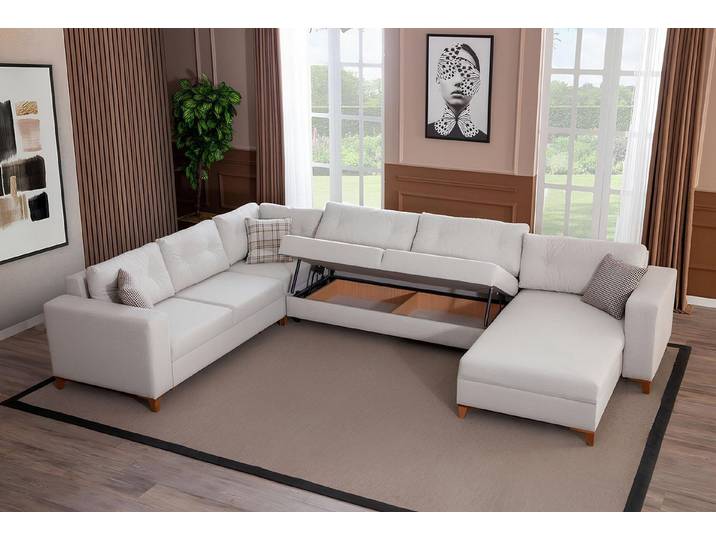 Xlmoebel Wohnlandschaft Luxuriöses weißes Stoffsofa in U-Form für elegantes Wohnen, Wohnlandschaft, Hergestellt in Europa