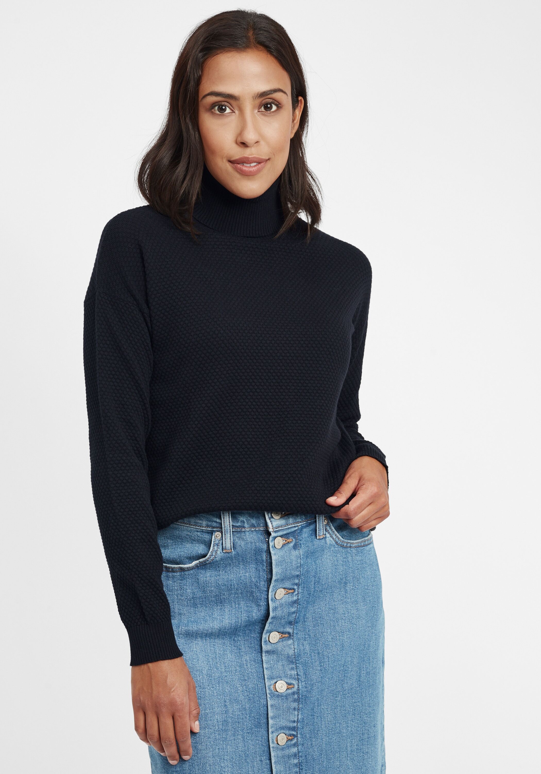 Rollkragenpullover OXMO "Rollkragenpullover OSSina", Damen, Gr. M, blau (insignia b), Obermaterial: 100% Baumwolle CO., Pullover Rollkragenpullover