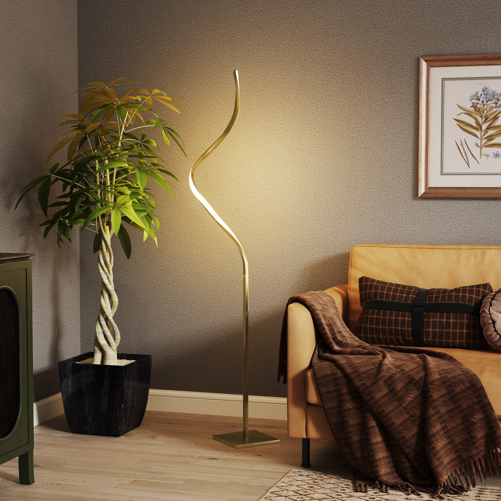 Homcom Lampada da Terra LED a Spirale con 3 Luminosità Regolabili e Interruttore a Pedale, Oro