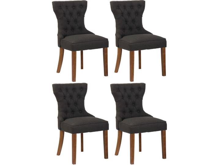 CLP Wohnzimmerstuhl 4er Set Stoff dunkelgrau, Dunkelgrau, Holz, 51x90x59 cm, Esszimmer, Stühle, Esszimmerstühle
