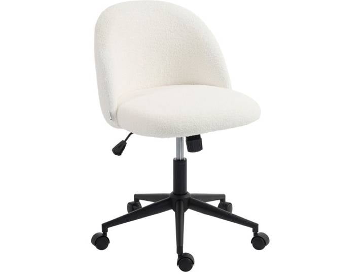 ROVRYN Chaise de bureau pivotante 360° tissu teddy blanc crème réglable en hauteur à roulettes