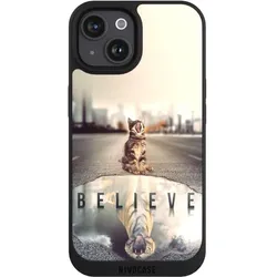 Nivocase Handyhülle für Apple iPhone 15 Hülle NIVOpure Case Schwarz Motivation Tiere Tiger (Apple iPhone 15), Smartphone Hülle, Schwarz