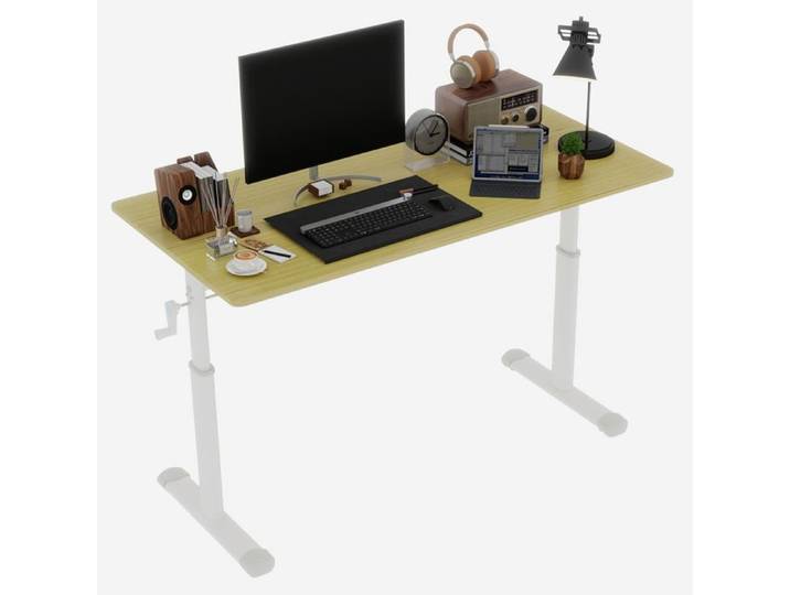 Bureau Assis-Debout à Manivelle Marron - Double Colonne sans Électricité - pour Télétravail et Étude - Style Épuré - 180x60x90cm