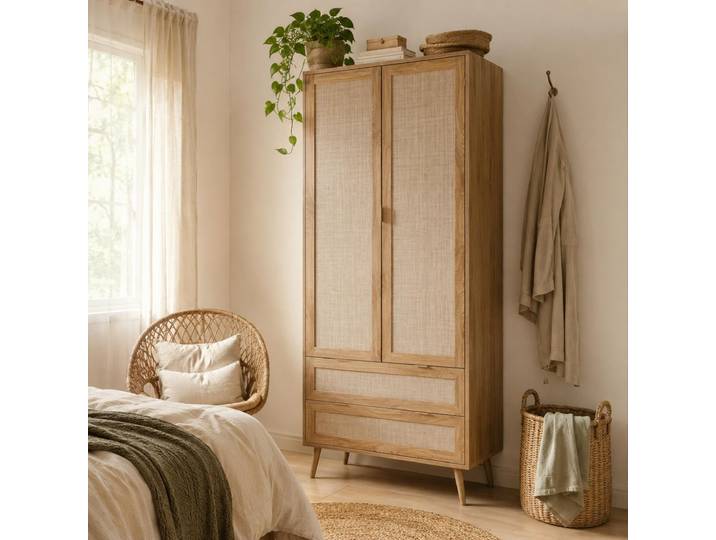 Armoire Penderie Bohème 2 Portes 2 Tiroirs Sona