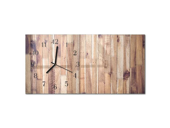 Tulup Wanduhr aus Glas 60x30 cm - Holzbretter, Braun, Rechteckig, 60x30x0.4 cm, Dekoration, Uhren, Wanduhren