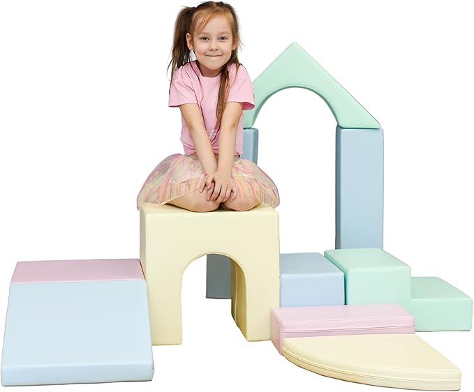 Baby Gym 10-teiliges Kletterset (Light Pastel) | Firm Step Schaumstoff | | | Fördert Motorik & Kreativität | Leicht zu Reinigen | Leicht