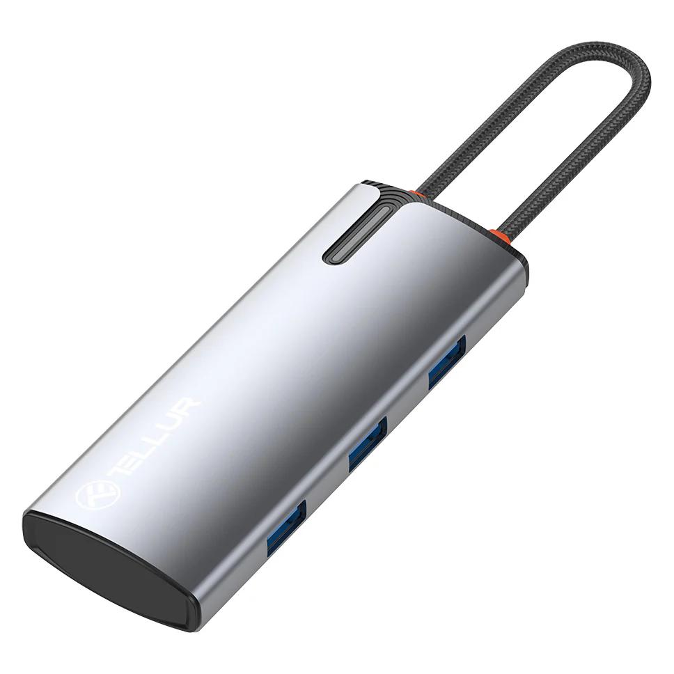 Tellur USB-C hub, PD 3.0 100W, HDMI, 3xUSB 3.0 grey (USB-C, 5 Ports) (TLL321061)
