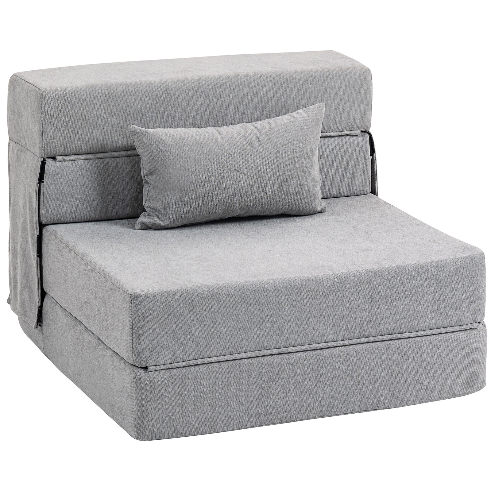 HOMCOM Bodensofa Lichtgrijs - Opvouwbare couch omvormbaar tot matras met kussen