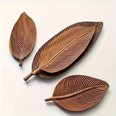 Uplift Essentials Leaf Shaped Oleander Wood Tray With Handle For Breakfast Desserts And Snacks light Grey