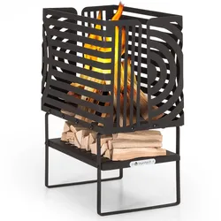 Blumfeldt Krakatoa Feuerkorb solider Stahl Holzablage Laser-Cut-Design Schwarz
