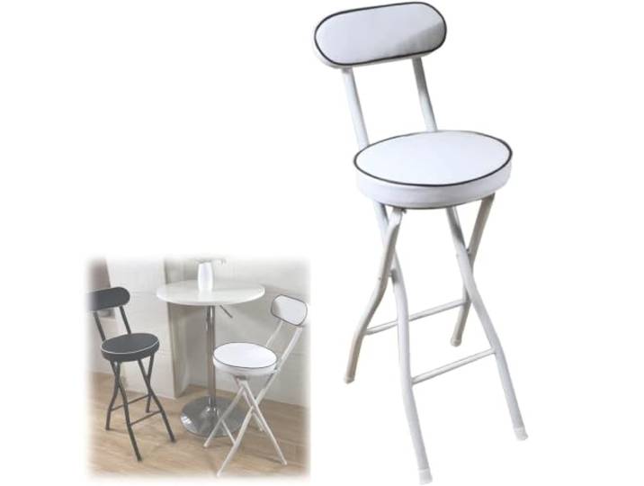 Klapphocker mit Rückenlehne, 2er-Set, Höhe 55,9 cm Gepolsterter Stoff, Metallrahmen, Fußstütze. Ideal für Küche, Bar, Büro oder Camping. Weiß, 1 Stück, Sitzhöhe 66 cm