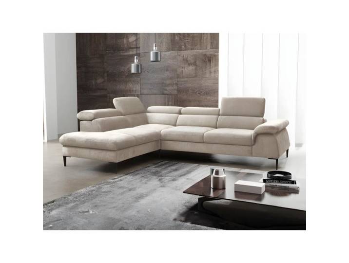 Grand canapé d'angle gauche convertible en velours beige SEPINA