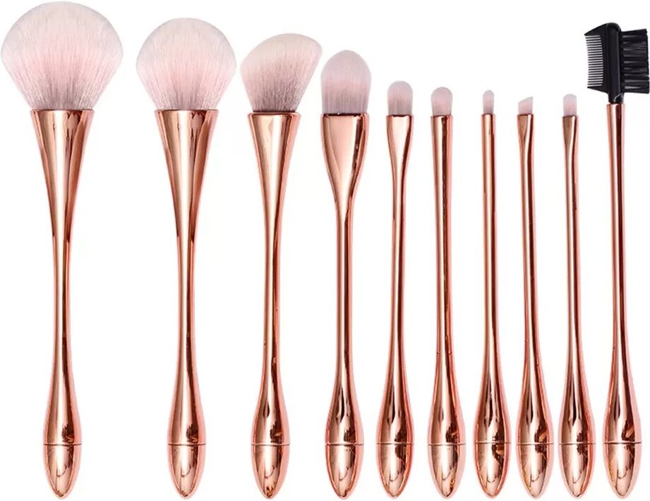 INF Ensemble de 10 pinceaux de maquillage or rose et rose blanc avec pochette rose