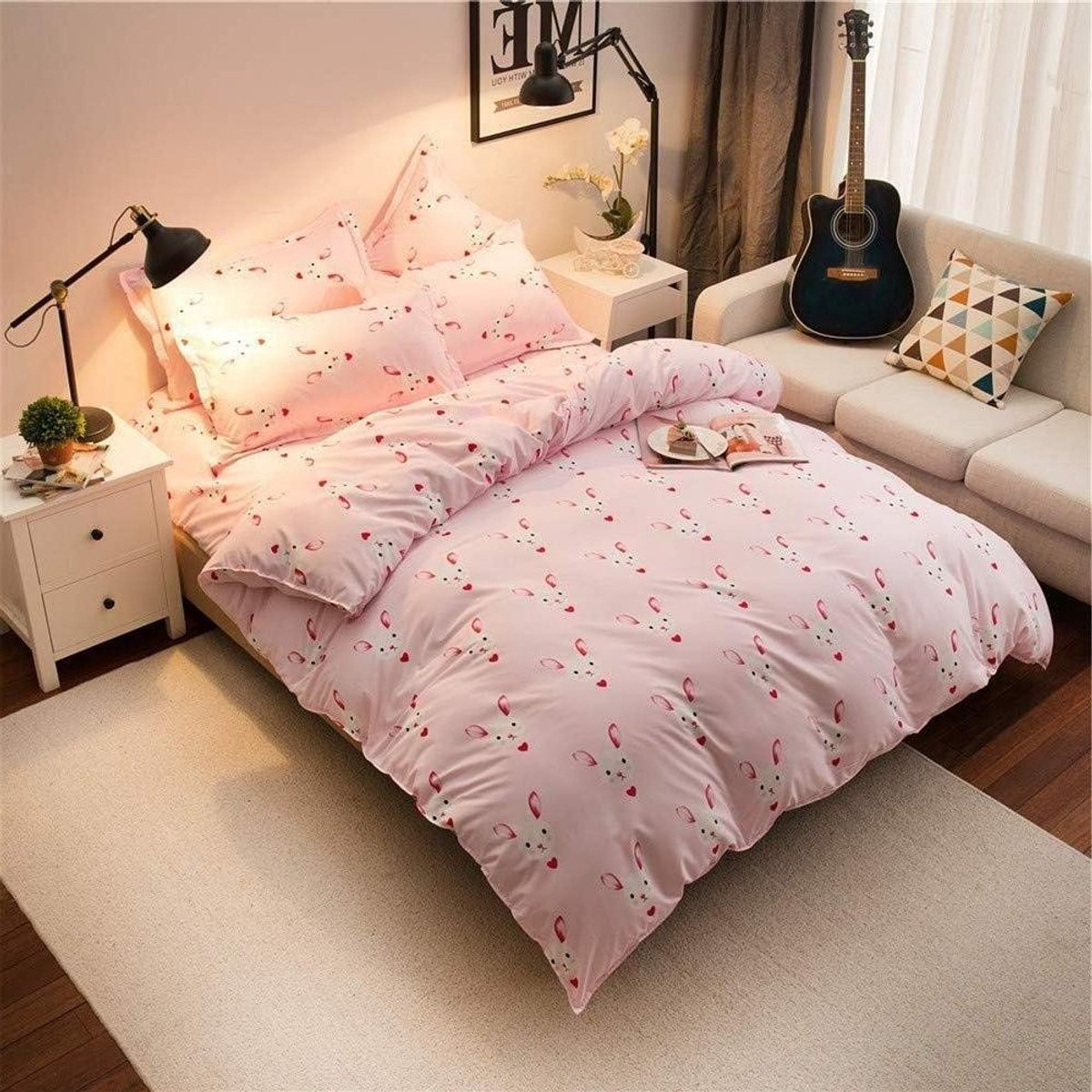 4-delige hypoallergene microvezel dekbedovertrek set met multicolor print