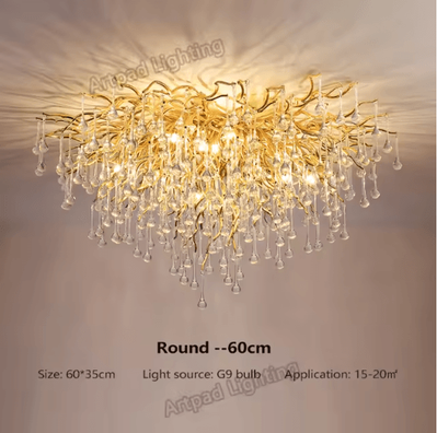 Inspire Picks Nordic Gold K9 Crystal Chandelier Modern Luxury LED Ceiling Light round 60cm gold Body warm White