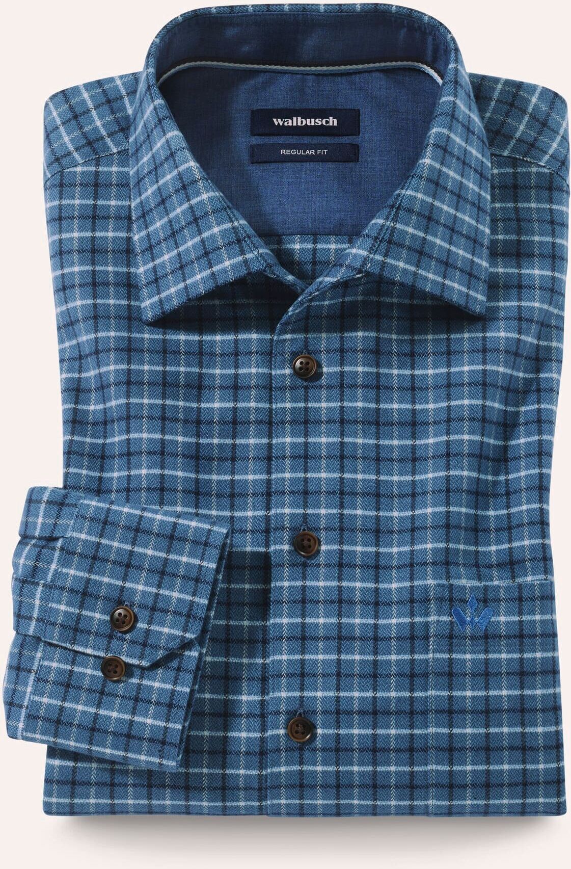 Walbusch Flanell-Hemd mit Relax-Kragen, Regular Fit#noch offen: Größenlauf, Farbe Blau, 38, extradickes Sturmtief-Flanell Relax-Kragen ohne Knopf Herren