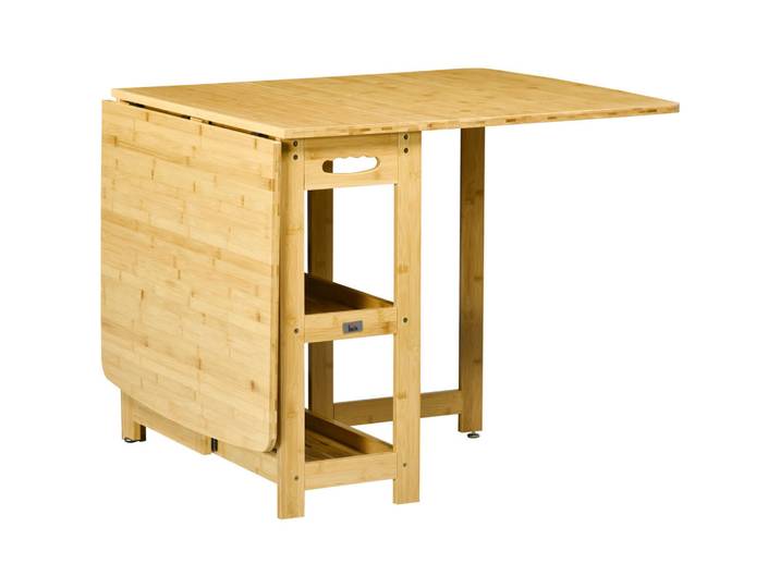 Homcom Esstisch Klapptisch Küchentisch mit Ablagefächer Esszimmertisch Naturholz, Naturfarben, Bambusholz, Echtholz,Bambus, Rechteckig, eckig, 80x73.5x149.5 cm, Esszimmer, Esstische