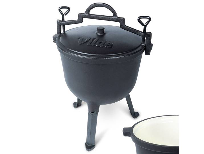 Marmite en fonte émaillée sur pieds avec couvercle, ligne de fonte, 10 L
