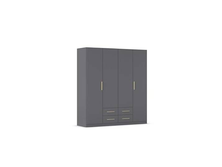 Rauch Möbel Belfast, Kleiderschrank, Farbe Grau metallic, Breite 181 cm Schrank, Kinderkleiderschrank, 4-türig, 4 Schubladen, für Schlafzimmer, Kinderzimmer, Babyzimmer, Garderobe, Flur