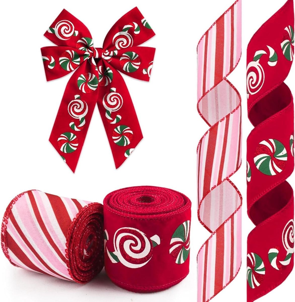 Rood gestreept kerstlint met draad voor feestelijke decoratie, Breedte: 63 cm