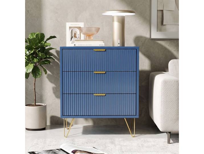 Commode avec 3 tiroirs table de nuit Bedside Table Nachtkästchen Sideboard commode pour chambre à coucher salon 60x40x70cm Bleu